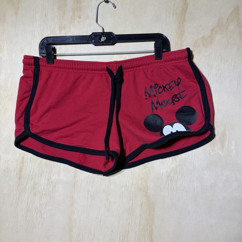 Disney Mickey Mouse Women’s XL 15/17 Red Black Dolphin Shorts Lounge Athletic
